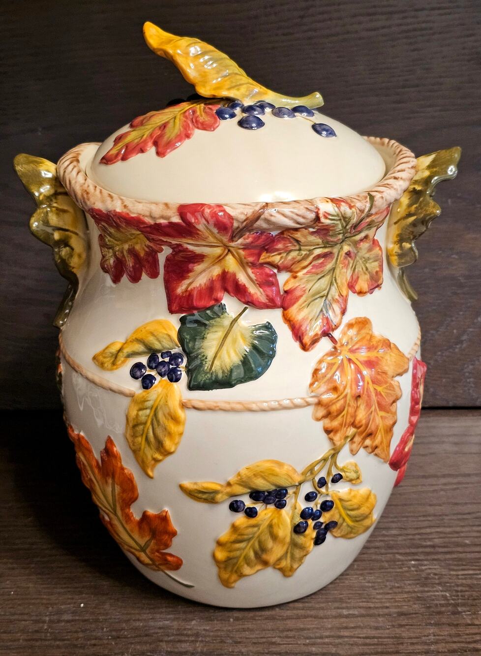 VTG BICO China Fall Leaves Autumn Colors 3D Cookie Jar EUC